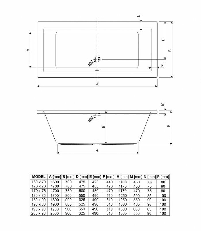 Акриловая ванна Cezares Plane 200x90 PLANE-200-90-49-W37 без гидромассажа