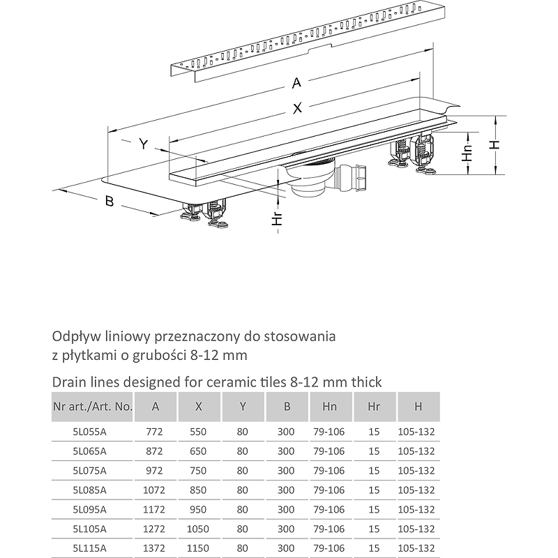 Душевой лоток Radaway RadаDrain 105 5L105A/5R105B с решеткой под плитку Basic
