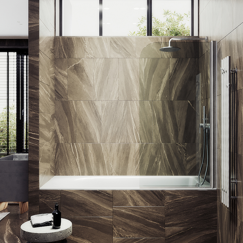 Шторка на ванну Maybah Glass MGV-599-5 700x1400 поворотная на монопетле Хром матовый стекло прозрачное