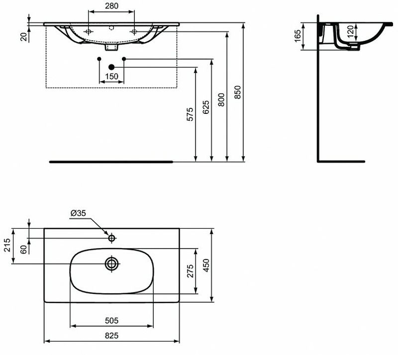 Раковина Ideal Standard Tesi 80 T350901 Euro White